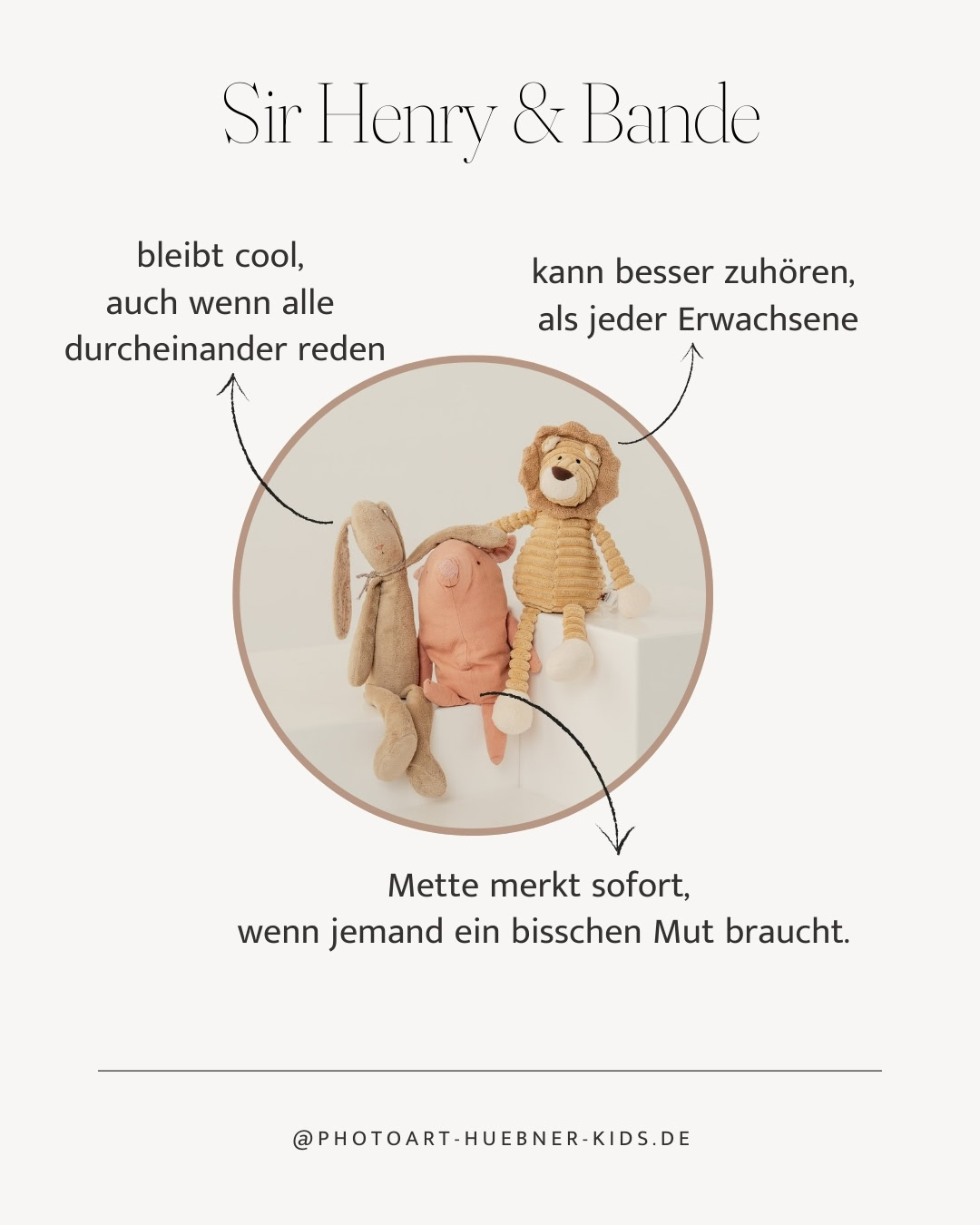 Wohlfühl-Kuscheltierfotos für Kinder.